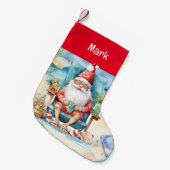 サンタクロースと夏のクリスマスオンビーチ スモールクリスマスストッキング (正面 (吊り時))