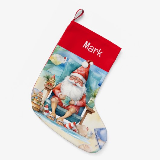 サンタクロースと夏のクリスマスオンビーチ スモールクリスマスストッキング (正面 (吊り時))