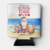 サンタクロースと夏のクリスマスビーチ おもしろい 缶クーラー (正面)
