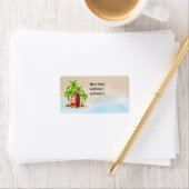 サンタクロースと夏のクリスマスビーチ ラベル (インサイチュ)