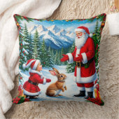 サンタクロースと子どもがウサギに出会う クッション (ブランケット)