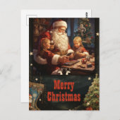 サンタクロースと子ども絵画のクリスマス ポストカード (正面/裏面)