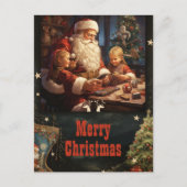 サンタクロースと子ども絵画のクリスマス ポストカード (正面)