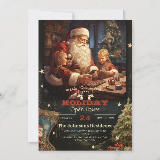 サンタクロースと子ども絵画のクリスマス 招待状 (正面)