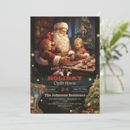 サンタクロースと子ども絵画のクリスマス 招待状 (スタンド正面)
