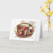 サンタクロースと子供たちのイラスト カード (黄色い花)