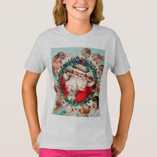 サンタクロースと子供たちメリークリスマス Tシャツ (正面)