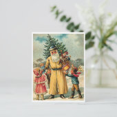 サンタクロースと子供とクリスマスツリー、ヴィンテージ ポストカード (スタンド正面)