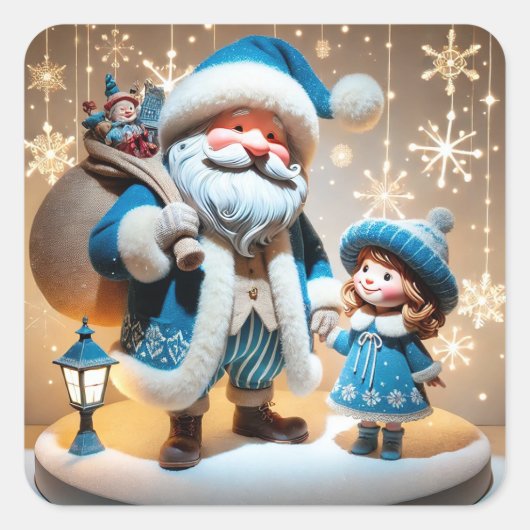 🎁サンタクロースと子供のクリスマスステッカー ✨ スクエアシール (正面)