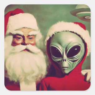 サンタクロースと宇宙エイリアンUFOクリスマス スクエアシール