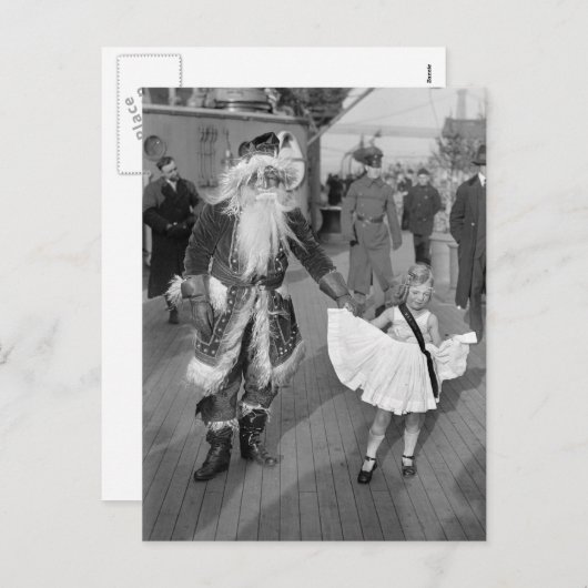 サンタクロースと小さな女の子オンデッキ， 1925 シーズンポストカード (正面/裏面)