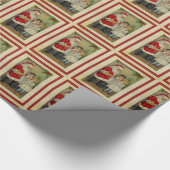 サンタクロースと小さな女の子ヴィンテージクリスマス ラッピングペーパー (角)