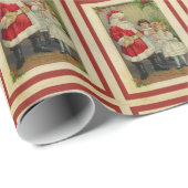 サンタクロースと小さな女の子ヴィンテージクリスマス ラッピングペーパー (ロールコーナー)