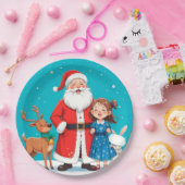 サンタクロースと小さな女の子 クリスマス ペーパープレート (パーティー)