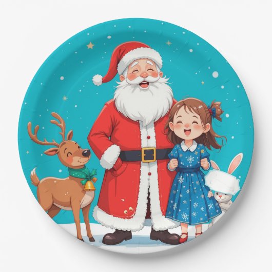 サンタクロースと小さな女の子 クリスマス ペーパープレート (正面)