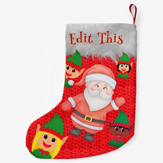 サンタクロースと小妖精や小人ことわざハイかわいい名前 スモールクリスマスストッキング (裏面)