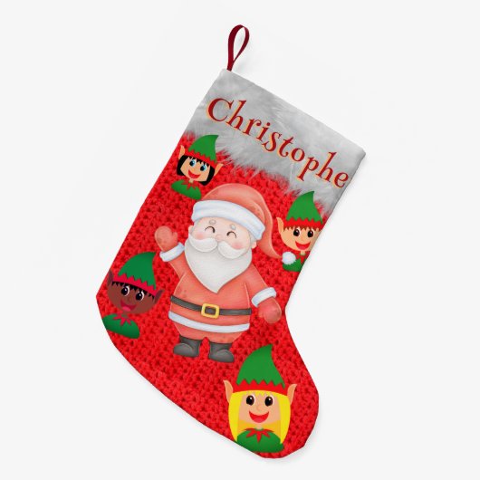 サンタクロースと小妖精や小人ことわざハイかわいい名前 スモールクリスマスストッキング (正面 (吊り時))
