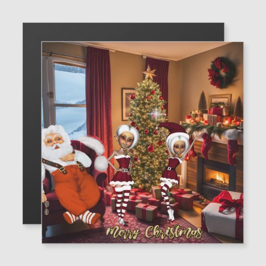 サンタクロースと小妖精や小人は仕事後。 (正面/裏面)