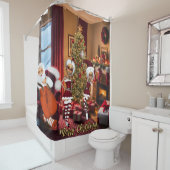 サンタクロースと小妖精や小人は仕事後。 シャワーカーテン (インサイチュ)
