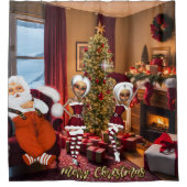 サンタクロースと小妖精や小人は仕事後。 シャワーカーテン (正面)