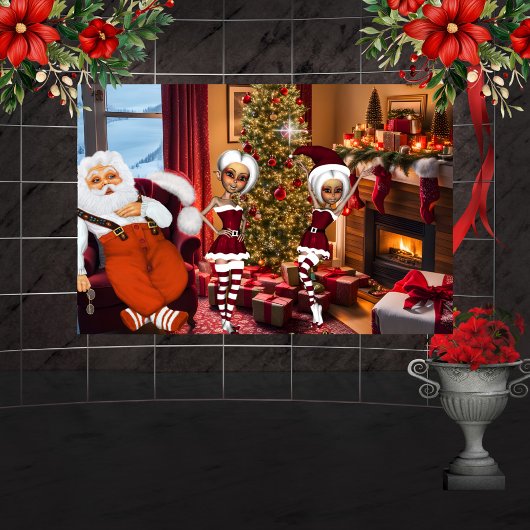 サンタクロースと小妖精や小人は仕事後 ポスター