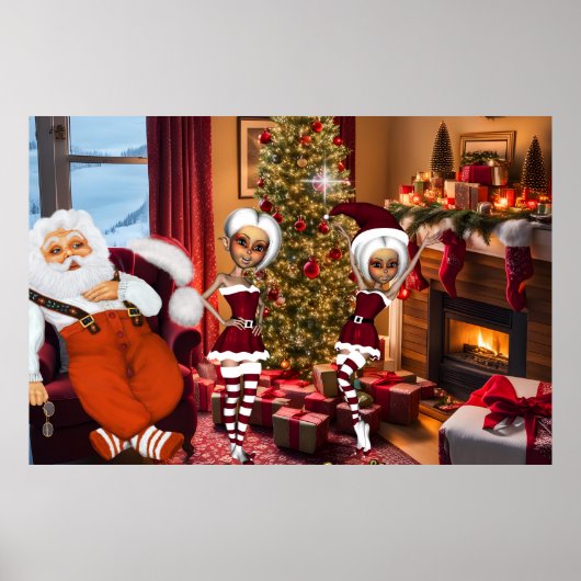 サンタクロースと小妖精や小人は仕事後 ポスター (正面)