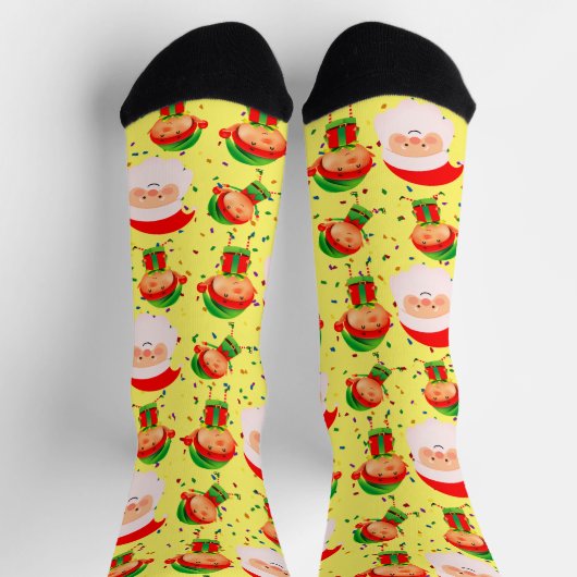 サンタクロースと小妖精や小人クリスマスホリデーカワイイフェスティバル ソックス (上部)