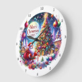 サンタクロースと彼のクリスマスツリー ラージ壁時計 (傾斜)