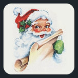 サンタクロースと彼のクリスマスリストのスクロール スクエアシール<br><div class="desc">サンタクロースのクリスマスリスト，ギフトcrimasクリスマかわいい，ユーモア男性おもしろい男，シニア笑顔の願い陽気，メッセージヴィンテージメリー紙，帽子の手紙happy父親，赤いギフト漫画イラストレーション，冬の休日クリスマス，クリスマスサンタクロースのリスト，</div>
