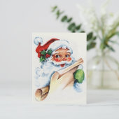 サンタクロースと彼のクリスマスリストのスクロール ポストカード (スタンド正面)