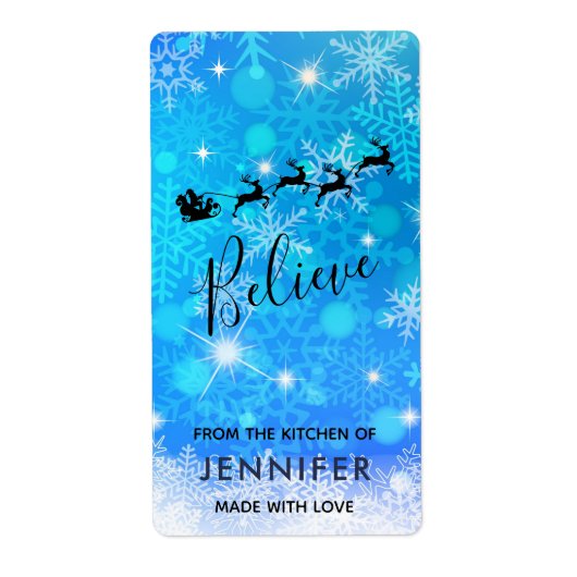 サンタクロースと彼のトナカイ飛んでいる – キッチン ラベル (正面)