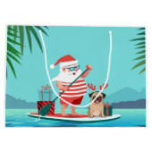 サンタクロースと彼のパグがサーフボードに ラージペーパーバッグ (裏面)