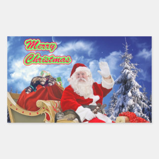サンタクロースと彼のフェレットホリデーステッカー 長方形シール