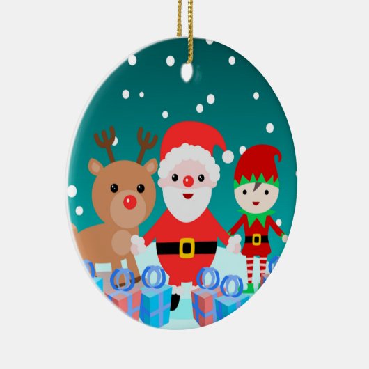 サンタクロースと彼の友人とのクリスマスタイム セラミックオーナメント (右)