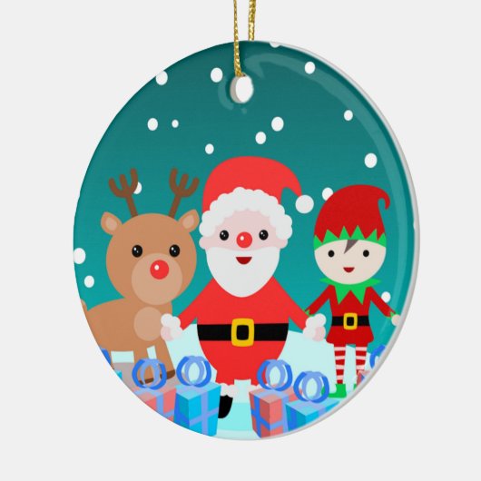 サンタクロースと彼の友人とのクリスマスタイム セラミックオーナメント (左)