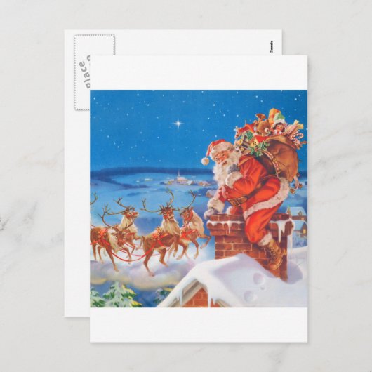 サンタクロースと彼の強いトナカイ シーズンポストカード (正面/裏面)