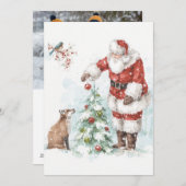 サンタクロースと彼の森の仲間たちがツリーを飾る シーズンカード (正面/裏面)