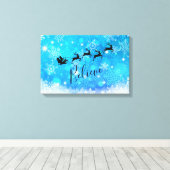 サンタクロースと彼飛んでいるのトナカイ信じ- キャンバスプリント (インサイチュ (ウッドフロア))