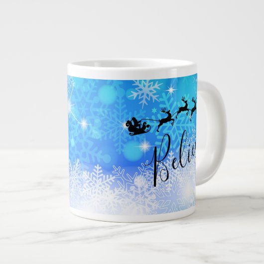 サンタクロースと彼飛んでいるのトナカイ信じ- ジャンボコーヒーマグカップ (正面右)