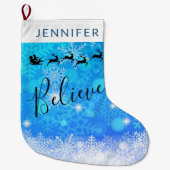 サンタクロースと彼飛んでいるのトナカイ信じ- ラージクリスマスストッキング (正面)
