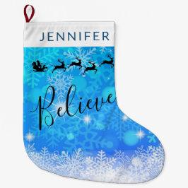 サンタクロースと彼飛んでいるのトナカイ信じ- ラージクリスマスストッキング