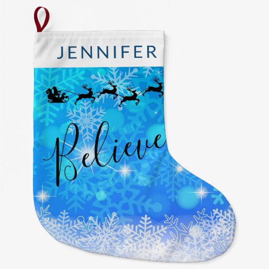 サンタクロースと彼飛んでいるのトナカイ信じ- ラージクリスマスストッキング (正面)