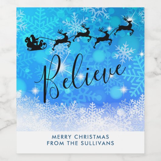 サンタクロースと彼飛んでいるのトナカイ信じ- ワインラベル (シングルラベル)