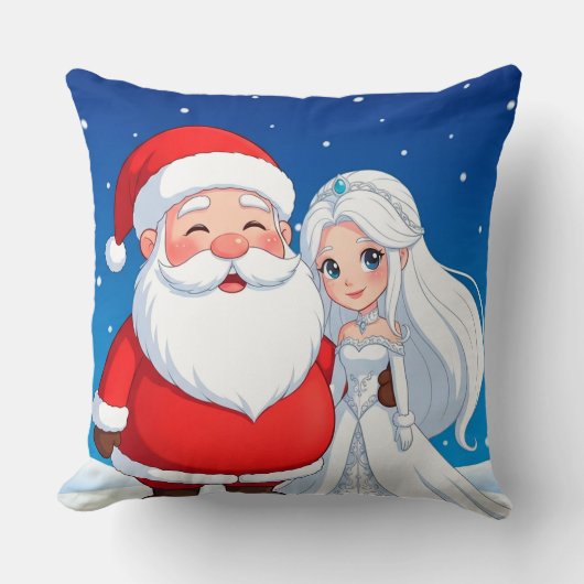 サンタクロースと抱き合う雪の女王 クッション (正面)