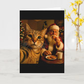 サンタクロースと撮る猫の自撮りクリスマス・ミーム  カード (黄色い花)