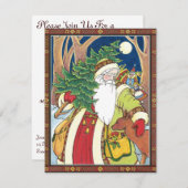 サンタクロースと森の鹿、クリスマスパーティ 招待状 (正面/裏面)