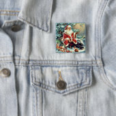 サンタクロースと森林動物のチャストマスボタン 缶バッジ (インサイチュ)