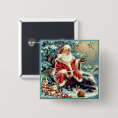 サンタクロースと森林動物のチャストマスボタン 缶バッジ (正面&裏面)