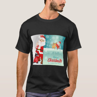 サンタクロースと犬 メリークリスマス ハッピーニューイヤー Tシャツ