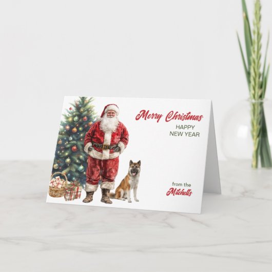 サンタクロースと秋田犬のクリスマス シーズンカード (正面)